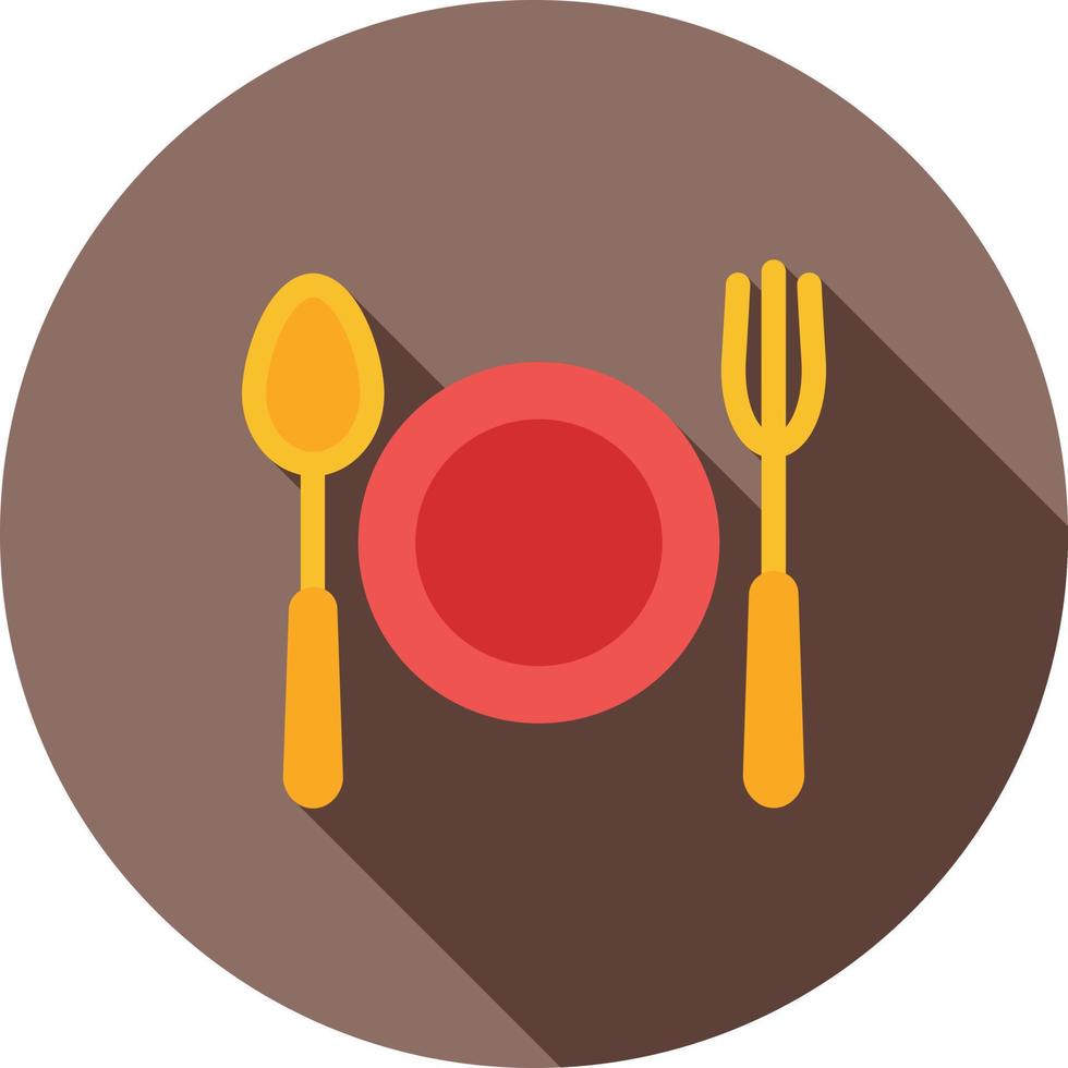 plato con tenedor y cuchillo icono de sombra larga plana vector