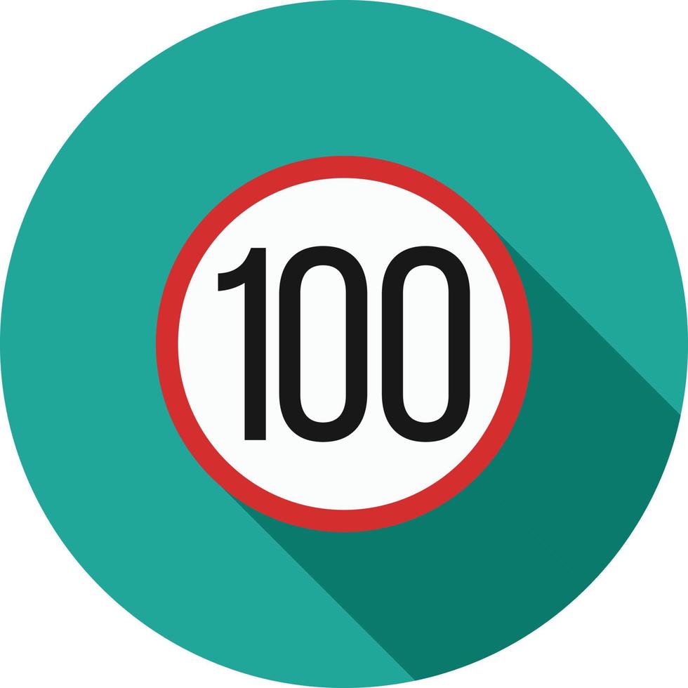 límite de velocidad 100 icono de sombra larga plana vector