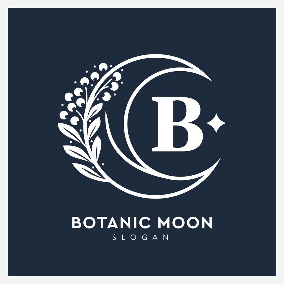 Creative botanical logo with moon vector