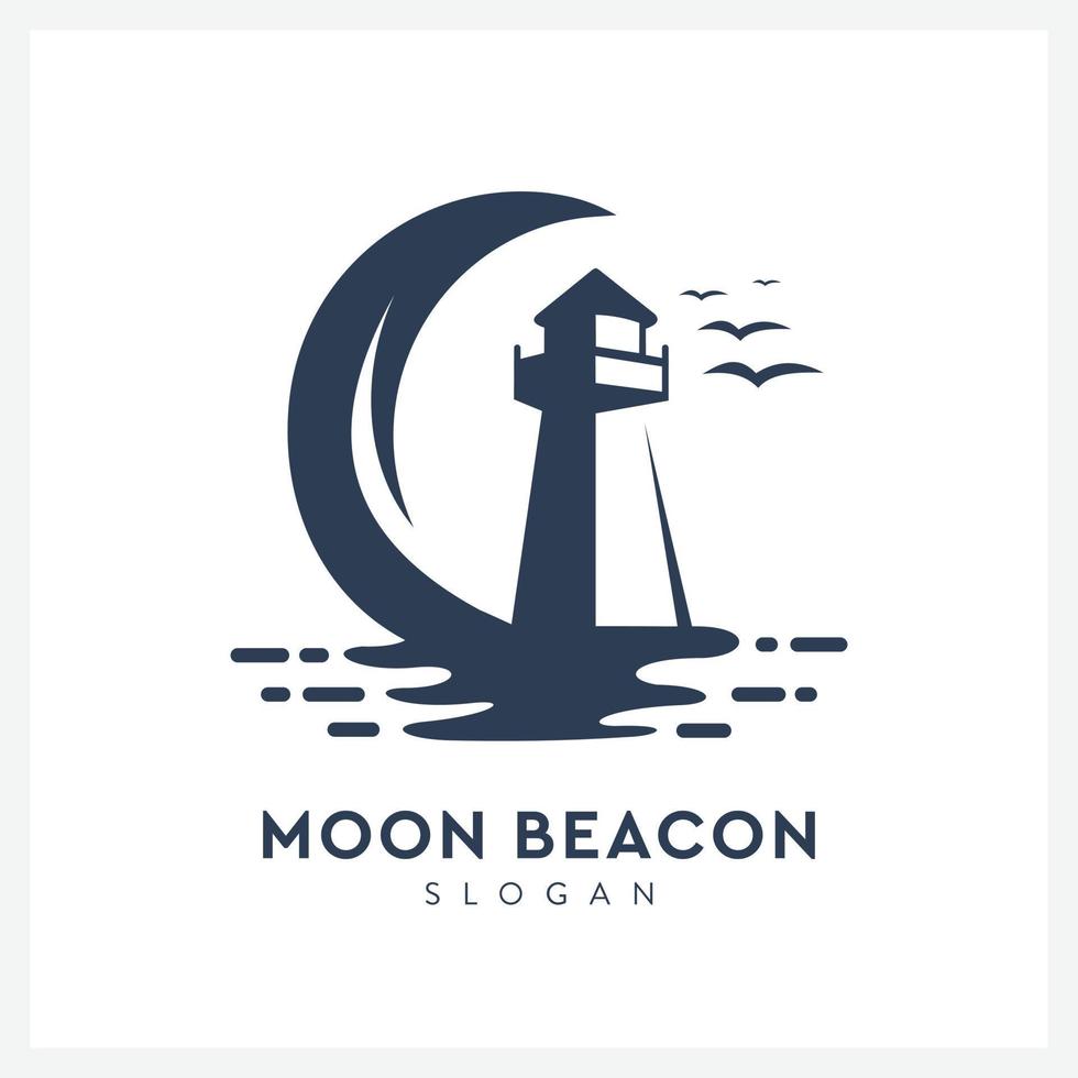 Creative lighthouse logo with moon view vector