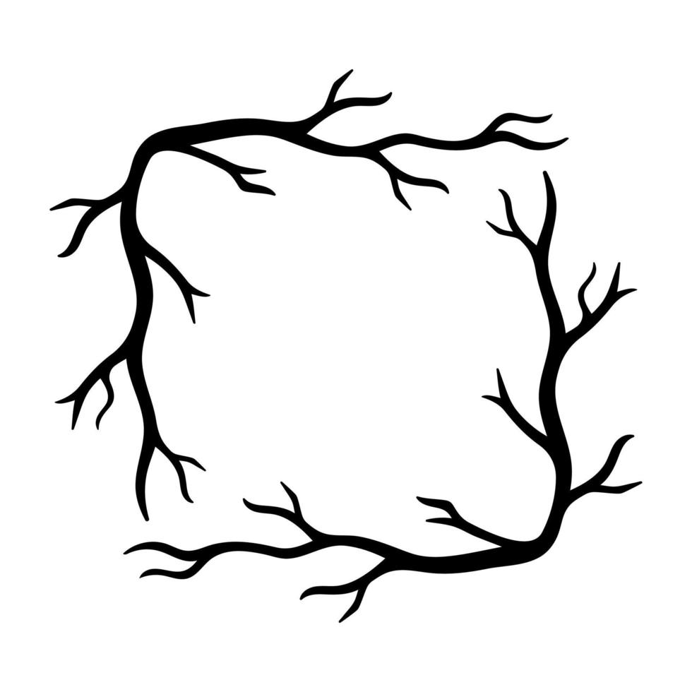 Halloween doodle square frame isolated. Hand drawn vector spooky element of trees, autumn branches