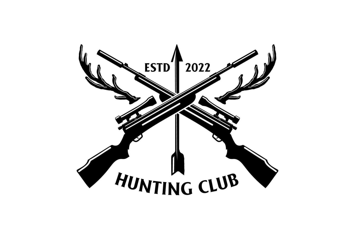 Vintage Retro Deer Buck Stag Antler Guns Arrowhead for Wildlife Hunting Club Logo Design vector