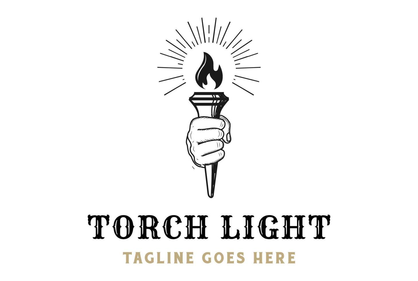 Vintage Sketch Hand hold Torch Fire Flame Light for Sport Event Logo Design Vector
