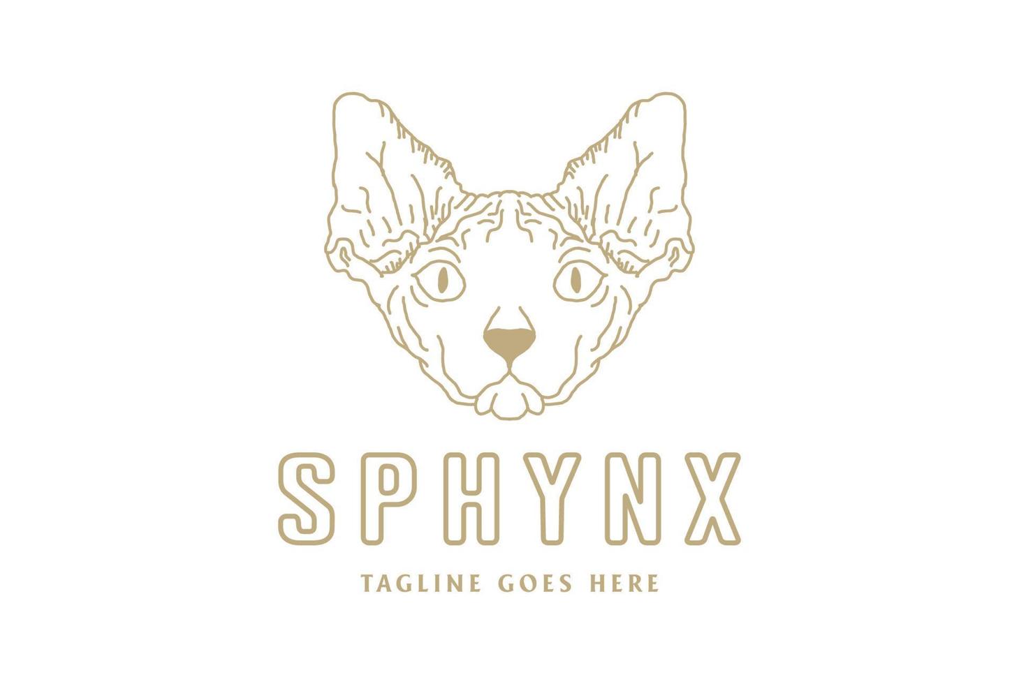 Simple Vintage Animal Sphynx Cat Head Face Logo Design Vector