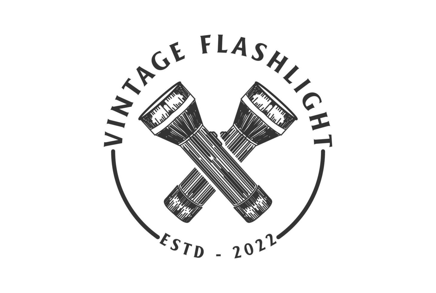 Vintage Hand Drawn Crossed Flashlight Logo Design Vector