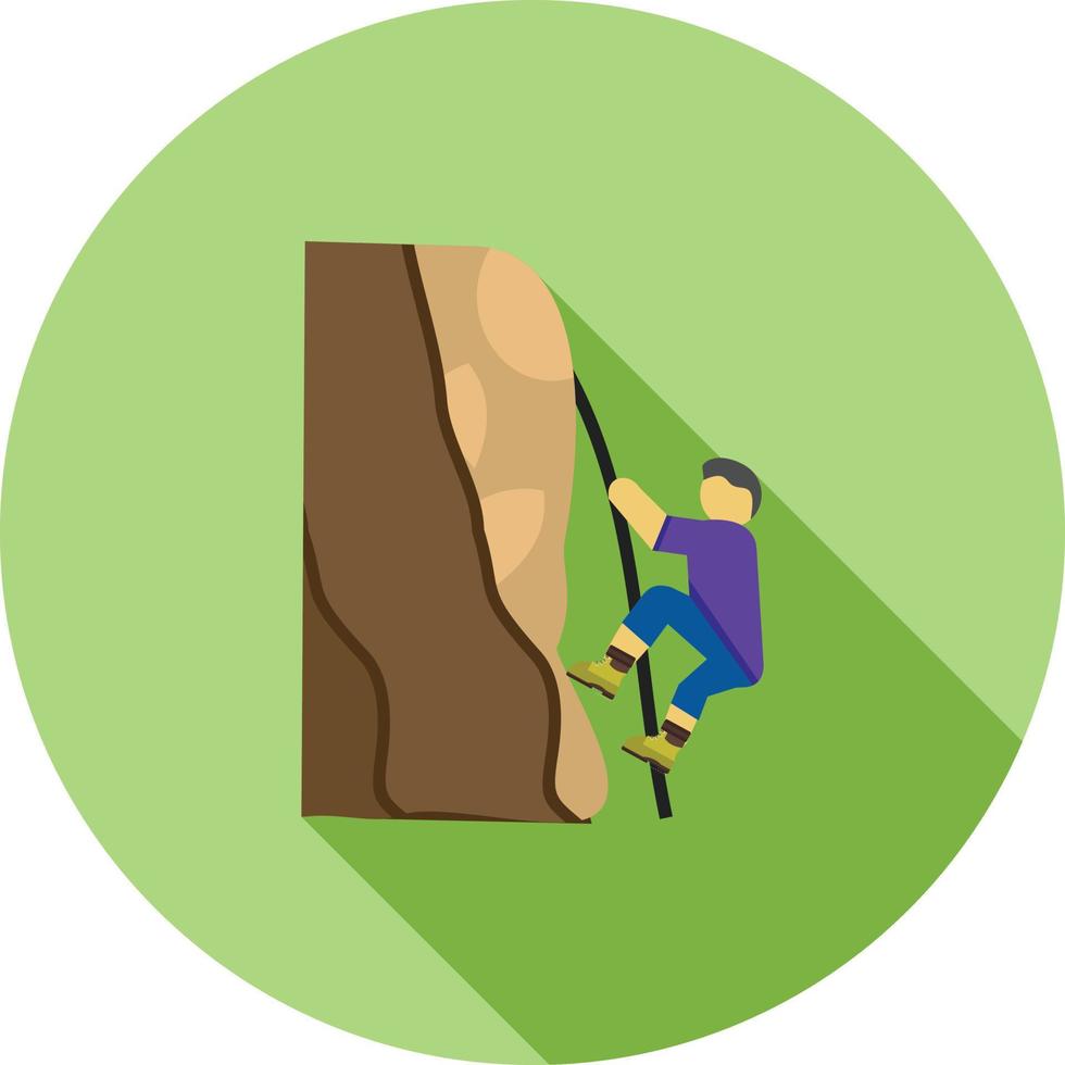 icono de larga sombra plana de escalada de montaña vector