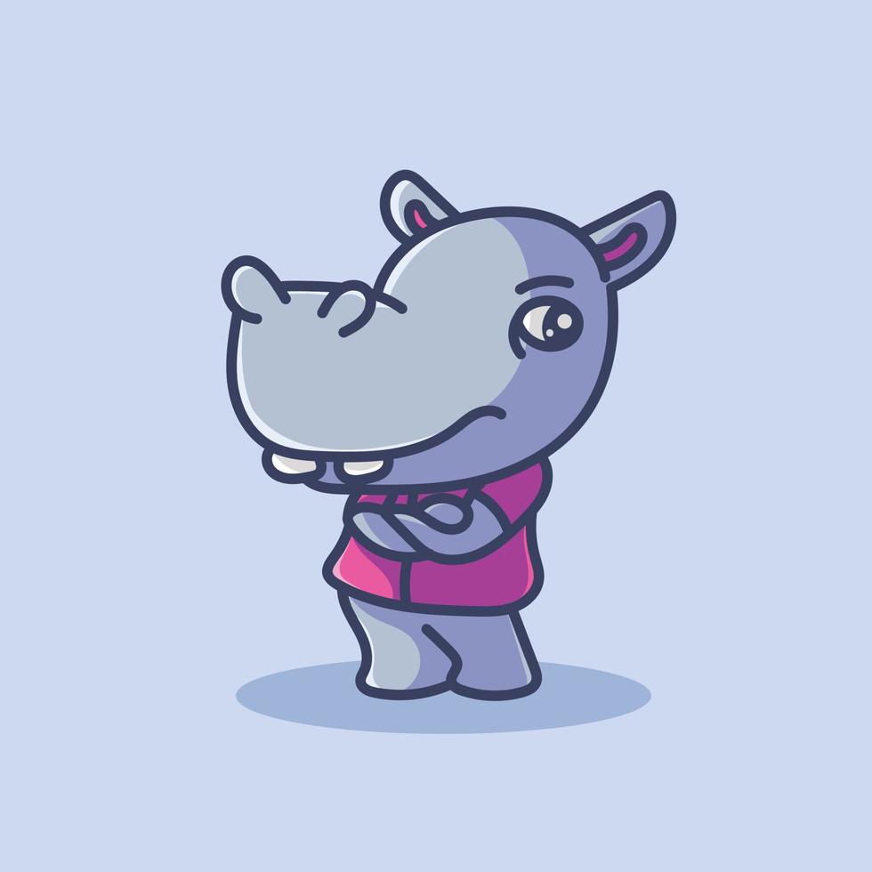 Cute Hippopotamus Cartoon Mascot Logo Flat Design Premium Vector