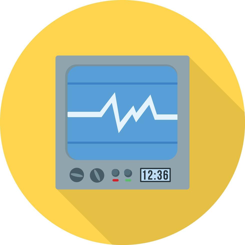 icono de sombra larga plana del monitor de ecg vector