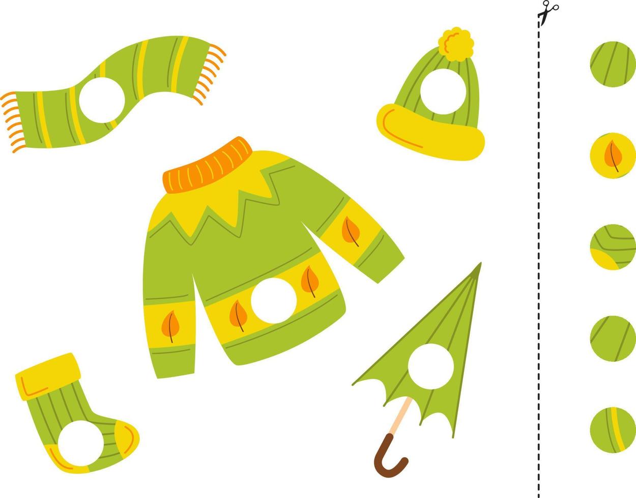 Cut and glue parts of hand drawn green clothes. vector