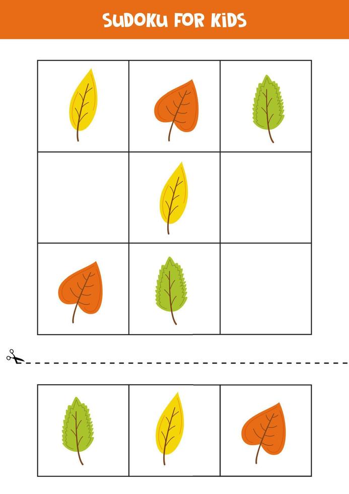 Educational sudoku game with cute autumn leaves. vector