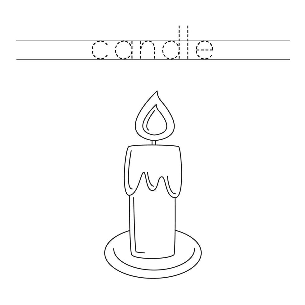 Trace the letters and color candle. Handwriting practice for kids. vector