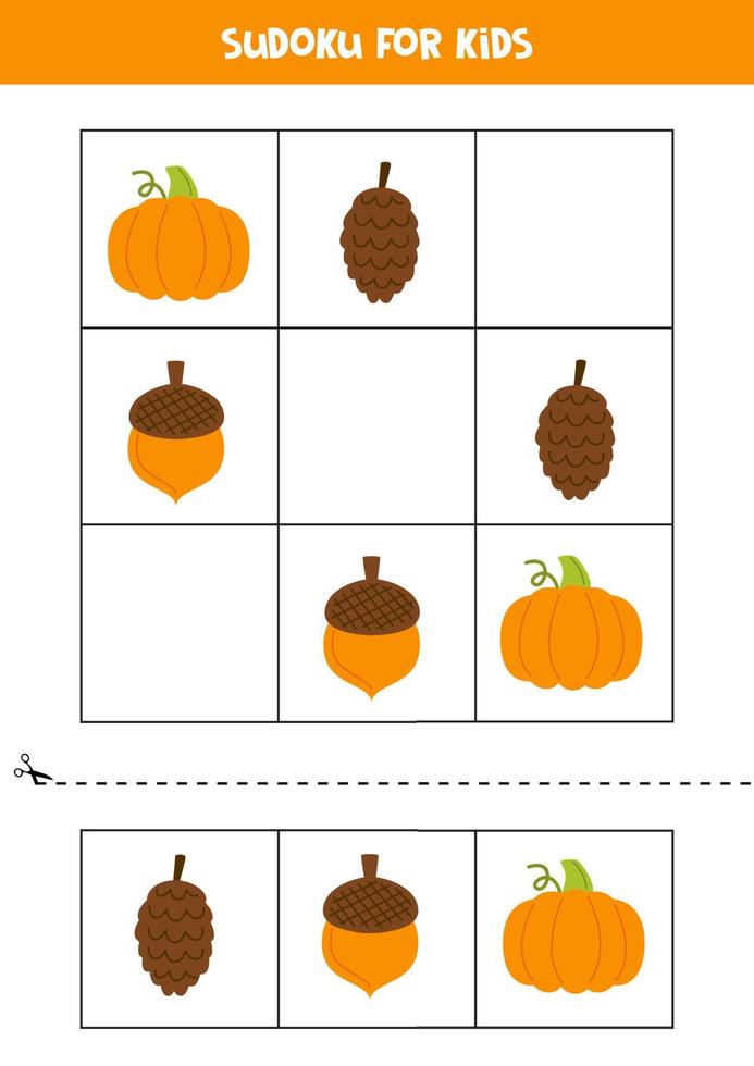 juego educativo de sudoku con bonitos elementos otoñales. vector