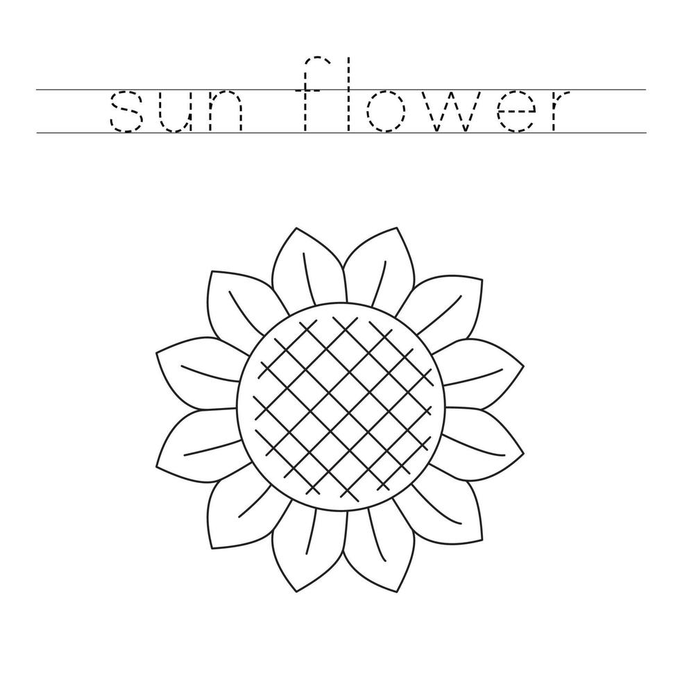 Trace the letters and color sunflower. Handwriting practice for kids