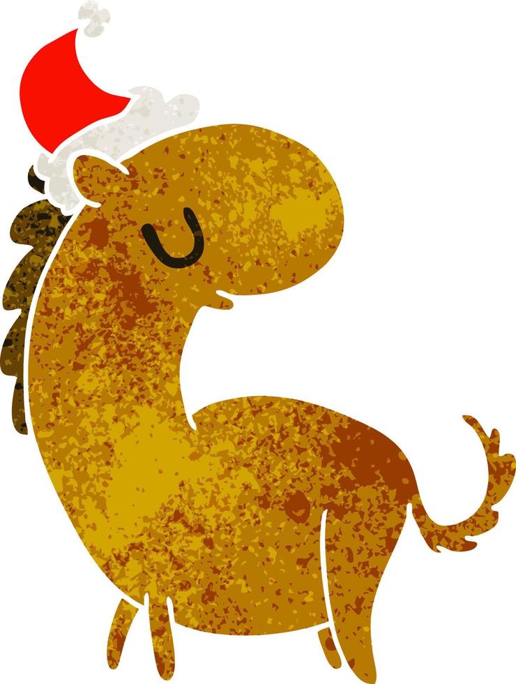 christmas retro cartoon of kawaii horse vector