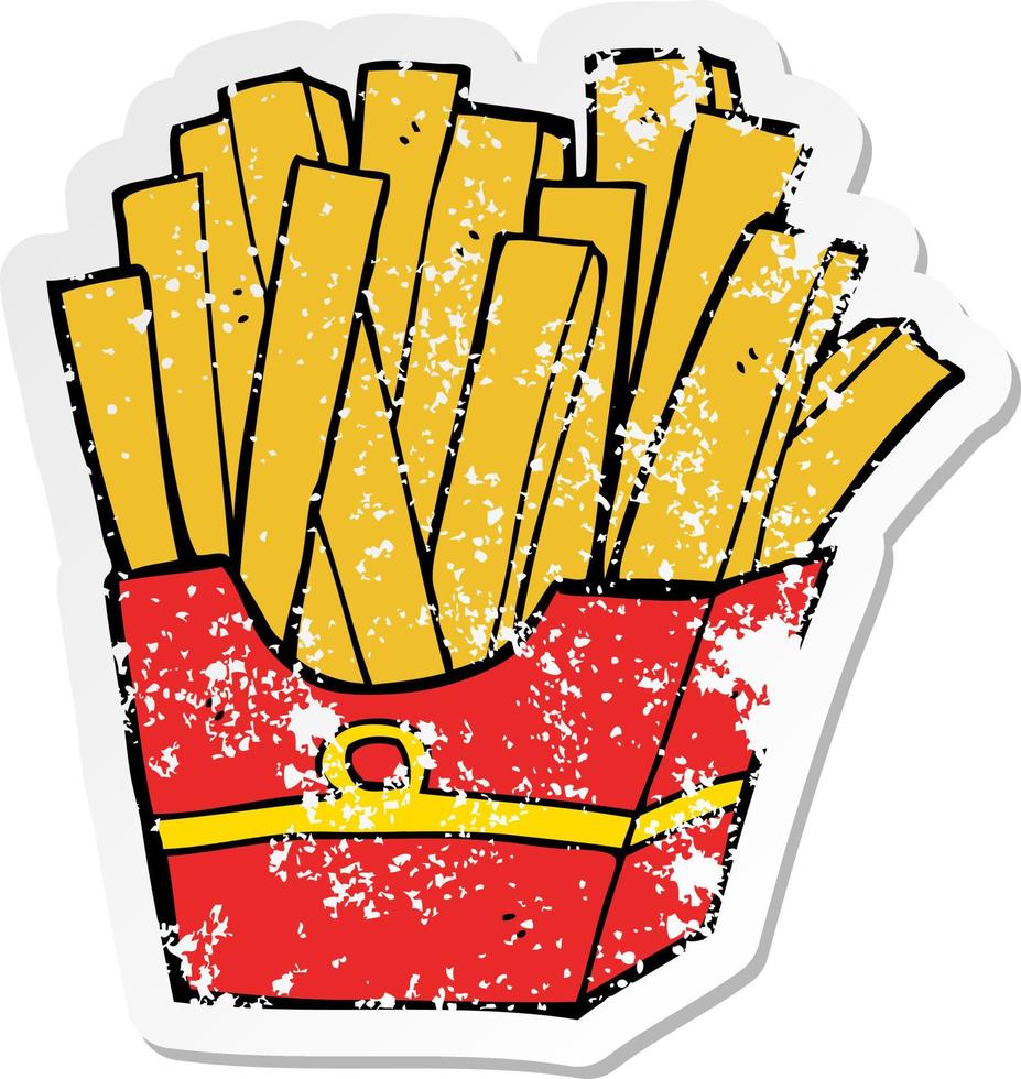 distressed sticker of a cartoon fries vector