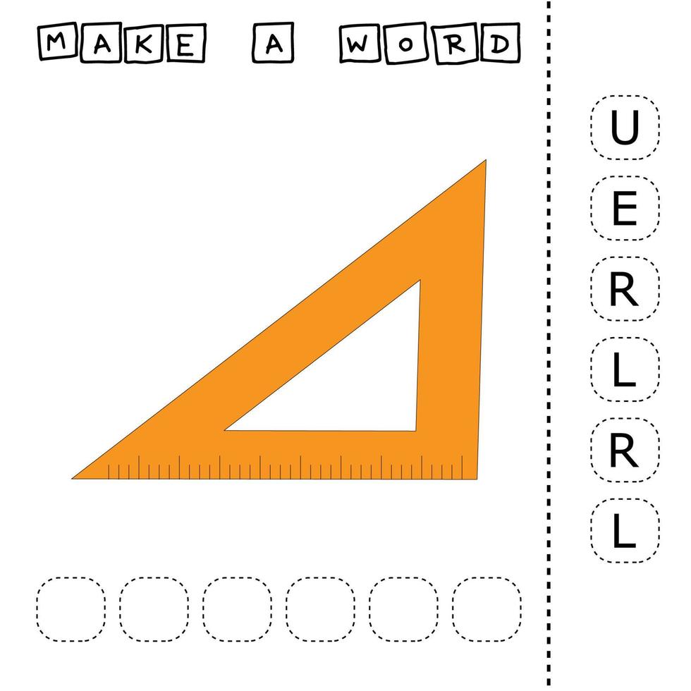 Alphabet logic for preschool kid.  Collect the word ruller from scattered letters vector