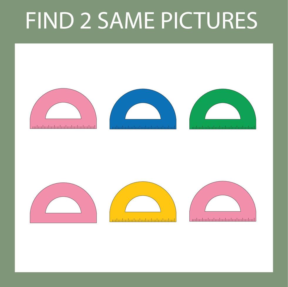 Find a pair game with  colorful  rullers.  Worksheet for preschool kids, kids activity sheet, printable worksheet vector