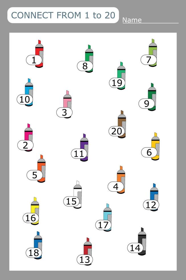 The task is to go through a maze of numbers from 1 to 20. Educational exercises for preschool children vector