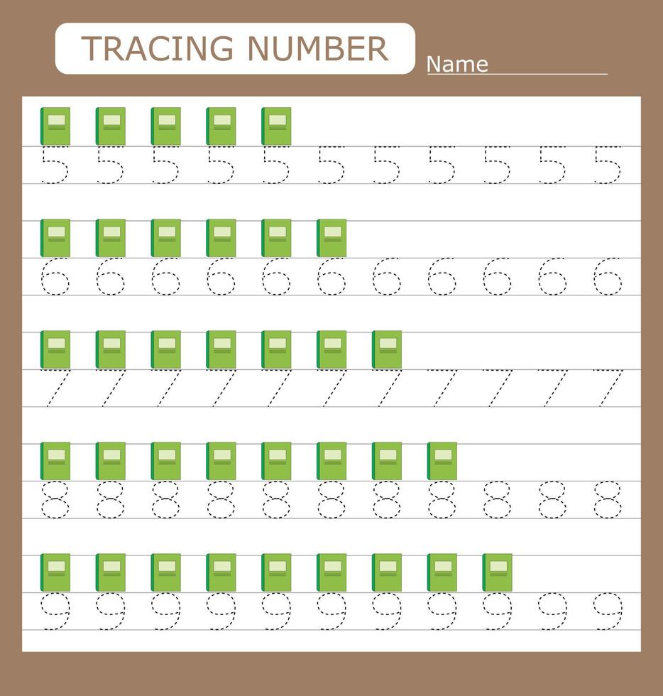 Numbers for kids. Worksheet for kindergarten and preschool. Training to write and count numbers with notebooks vector