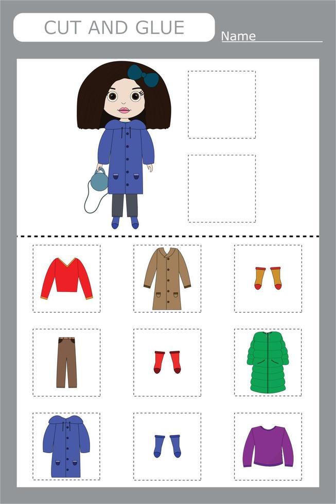 choose the clothes the girl is wearing from all the options, cut and glue vector