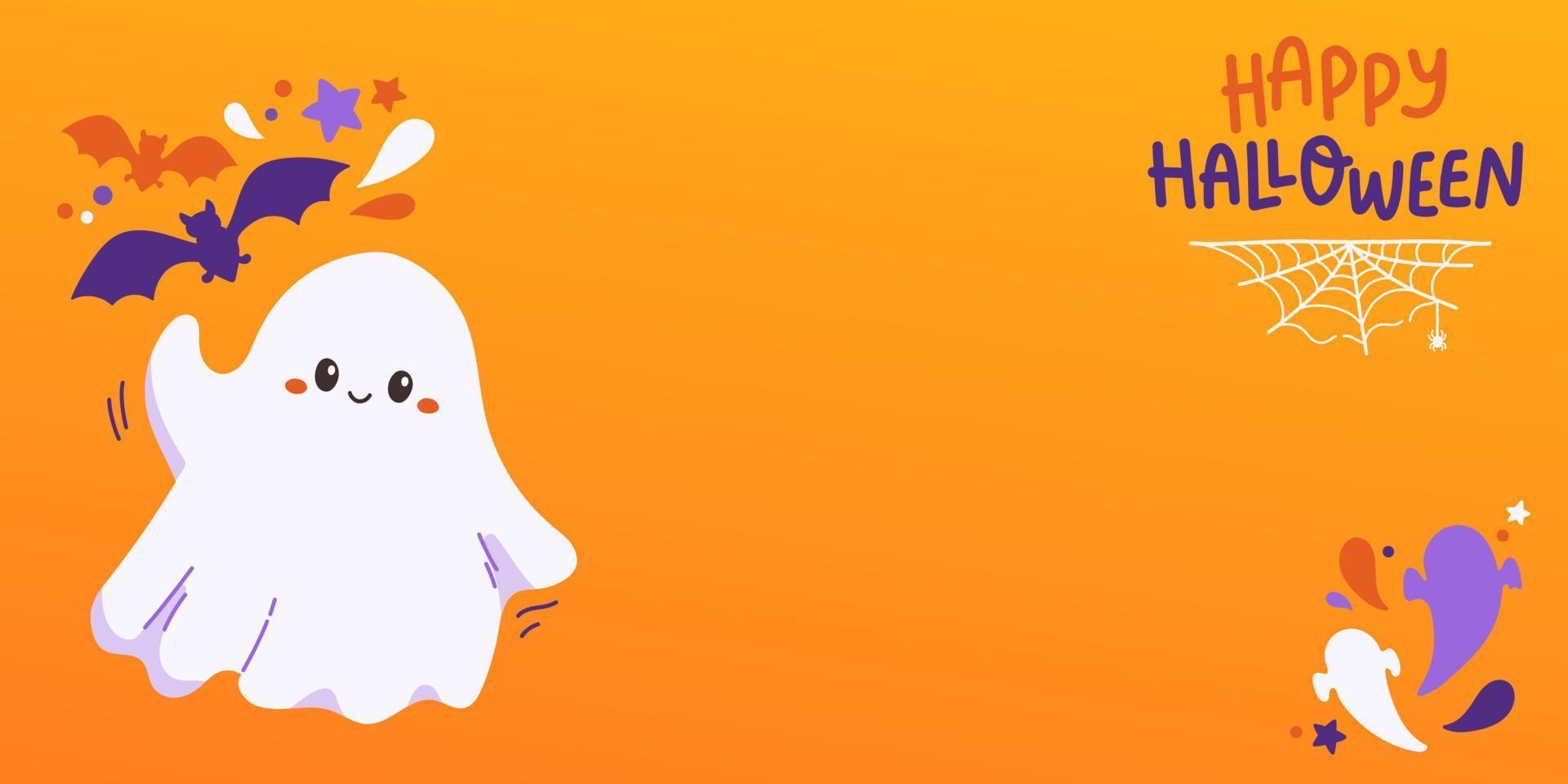 banner de fiesta de halloween feliz con ilustración de vector de fantasma lindo
