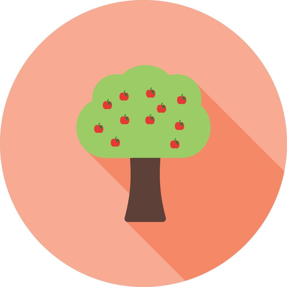 icono de sombra larga plana de árbol frutal vector