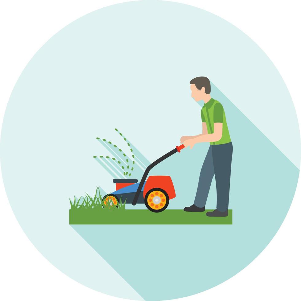 Person Mowing Grass Flat Long Shadow Icon vector