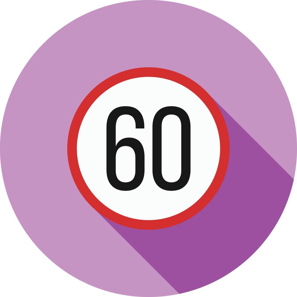 límite de velocidad 60 icono de sombra larga plana vector