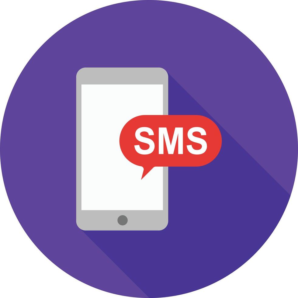 icono de sombra larga plana de notificación de sms vector