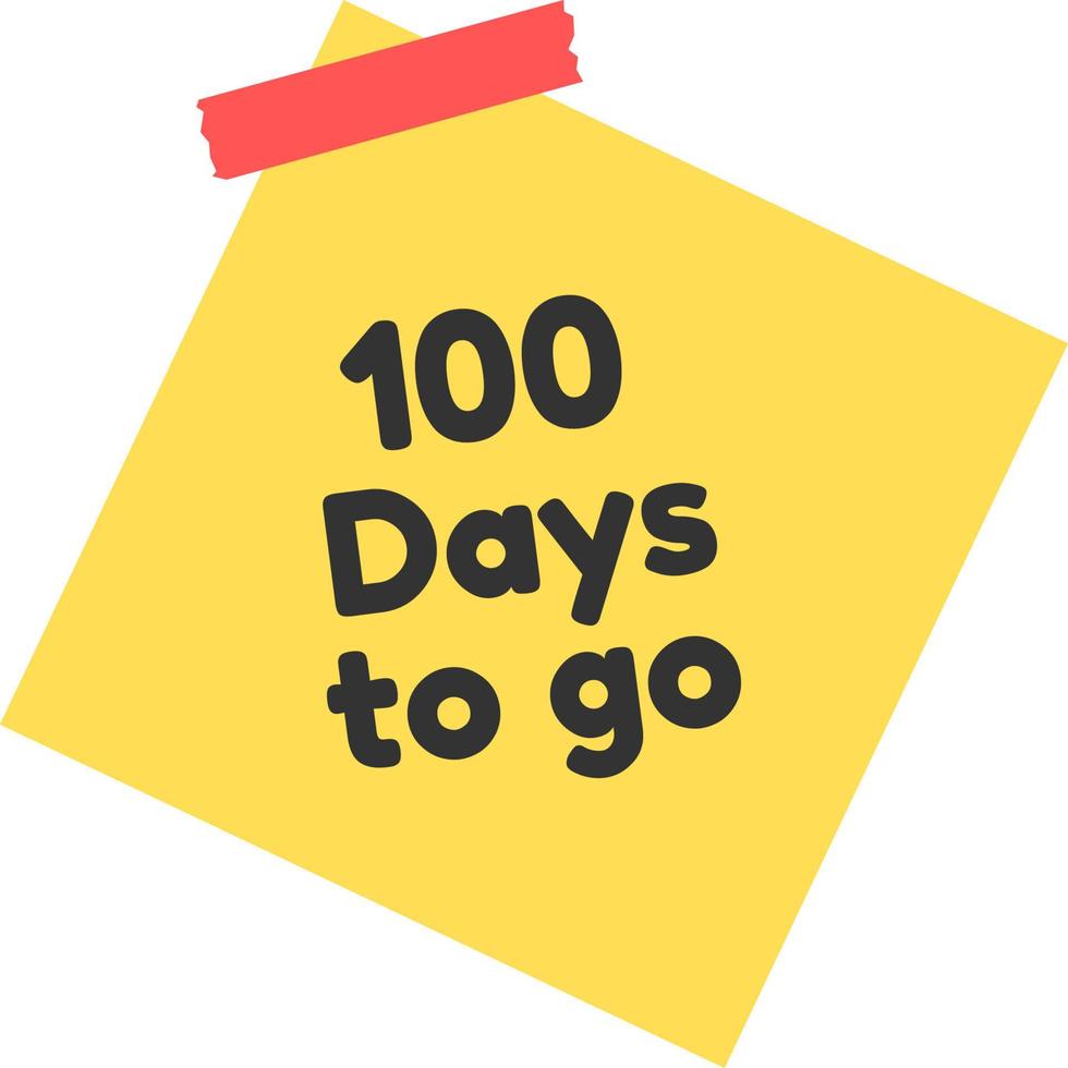 100 días para la ilustración de arte vectorial de etiqueta de signo con notas adhesivas amarillas y color de fuente negro. vector