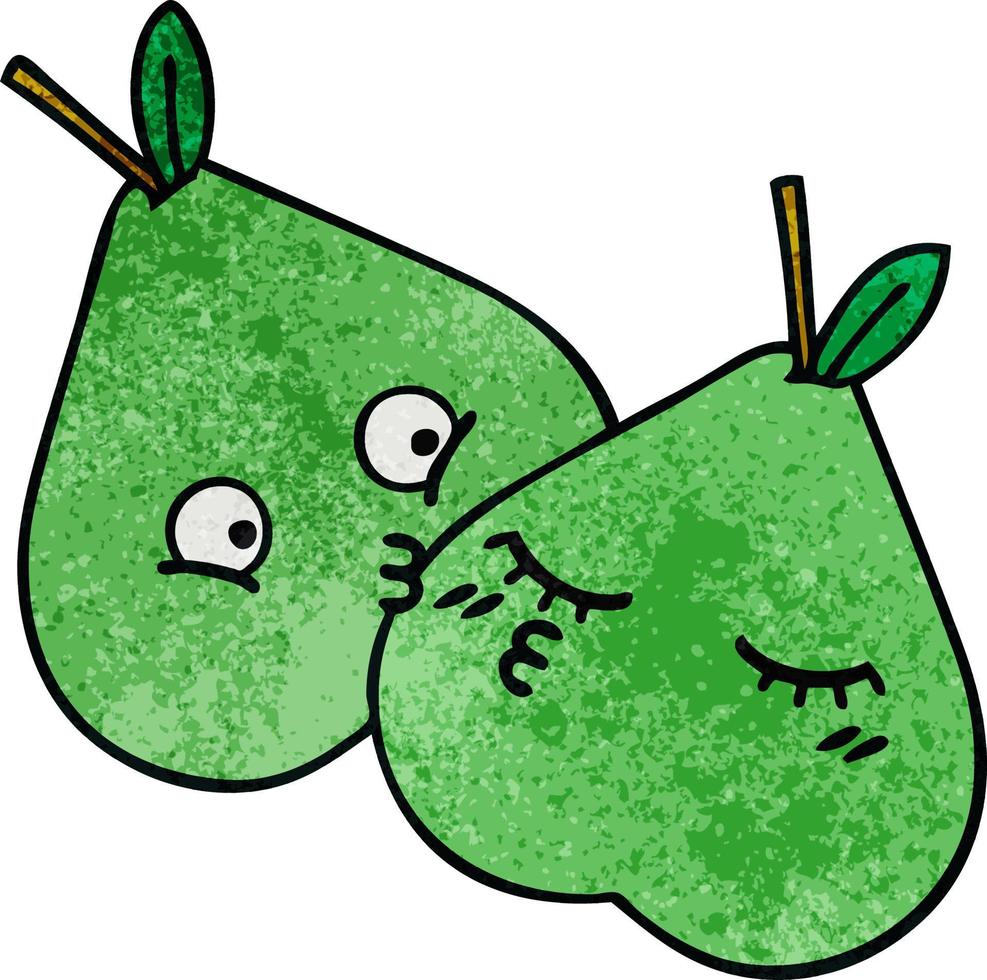 retro grunge texture cartoon green pear vector