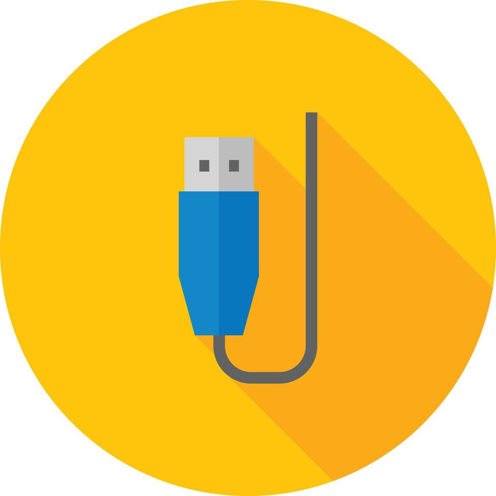 icono de sombra larga plana de cable usb vector