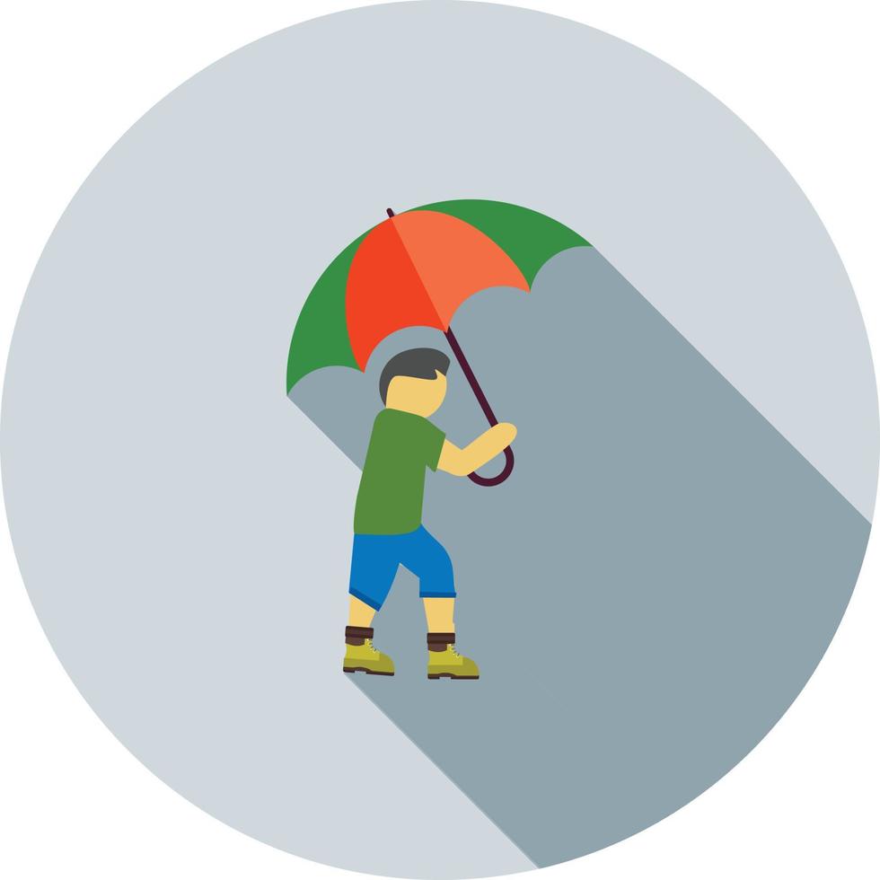 caminar bajo la lluvia plana larga sombra icono vector