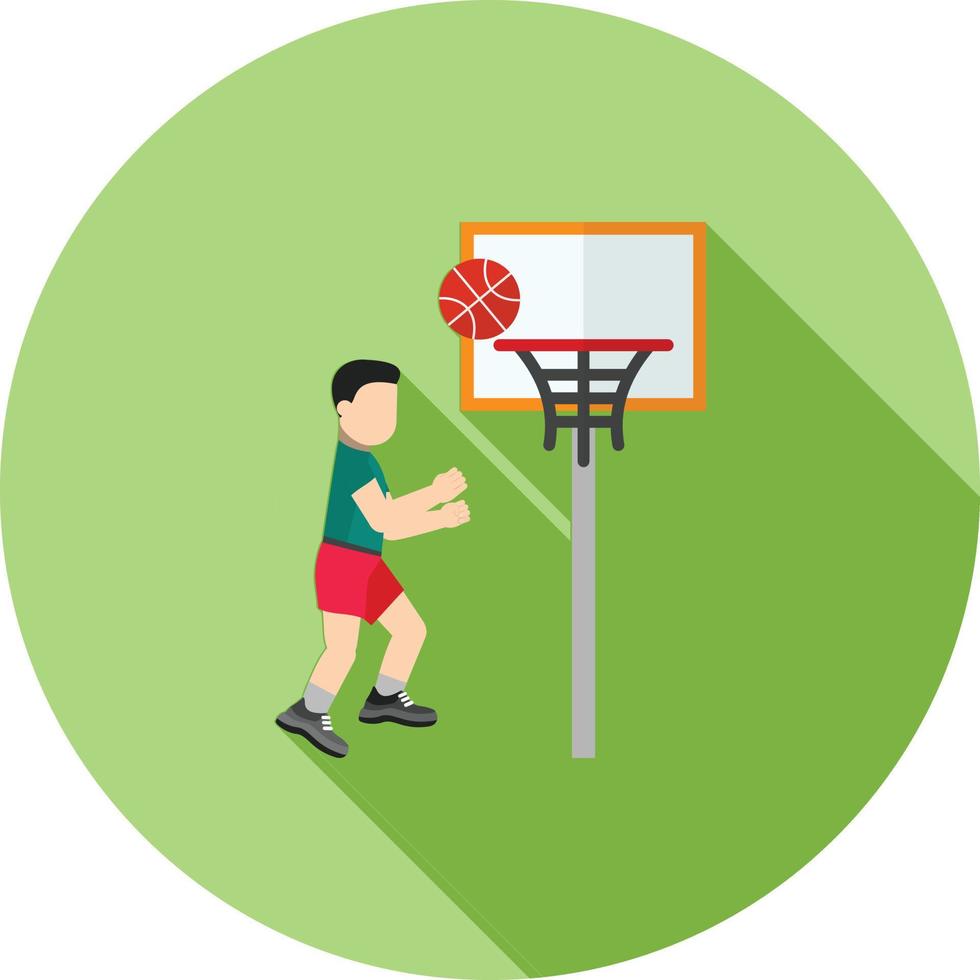 icono de sombra larga plana de jugador de baloncesto vector