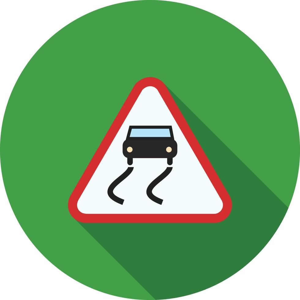 icono de sombra larga plana de carretera resbaladiza vector