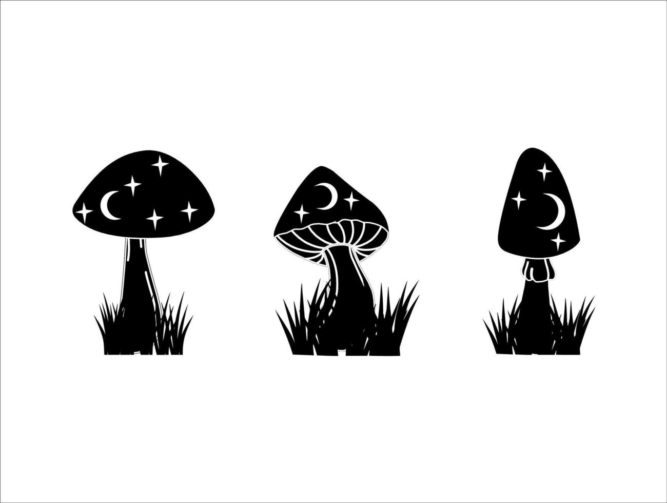 Mushroom Mystic on Grass Silhouette vector