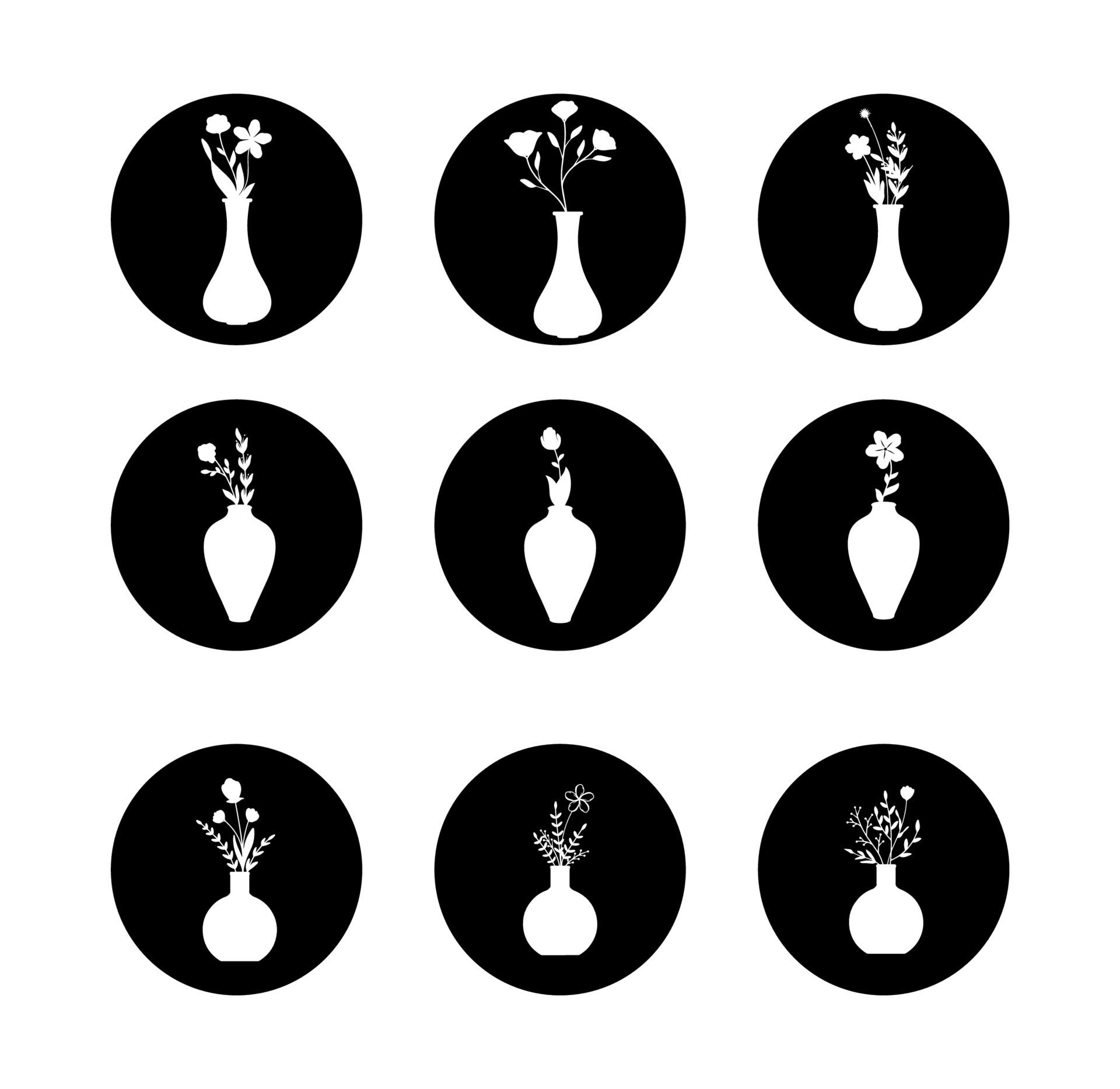 Icon Set Flower Vase Black and White Illustrations 11269702 Vector Art