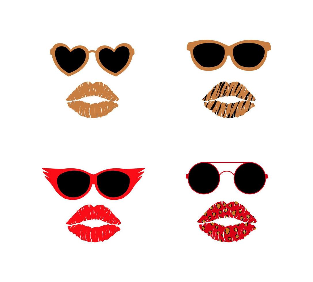 Vector Glasses with Lips Illustrations on White Background