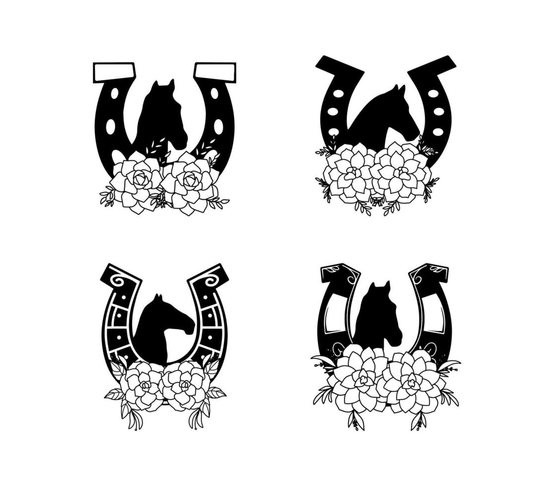Horse-head and horseshoe with flowers vector