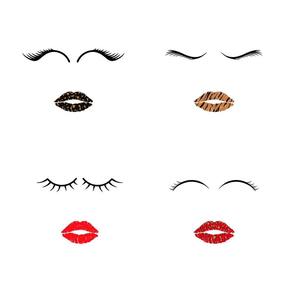 Vector Eyelash with Lips Collection Illustrations