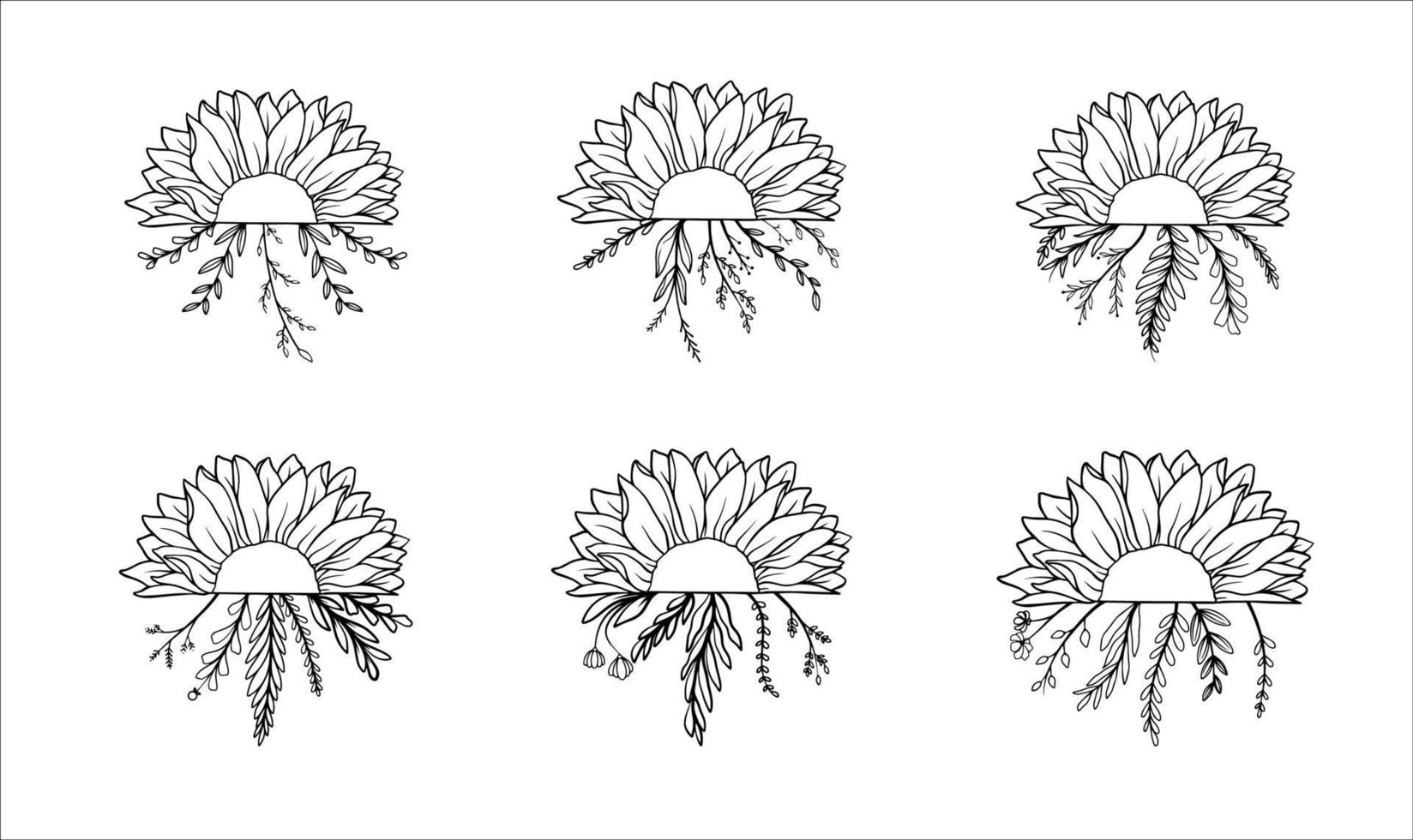 Set of Half Sunflower Decoration Vector