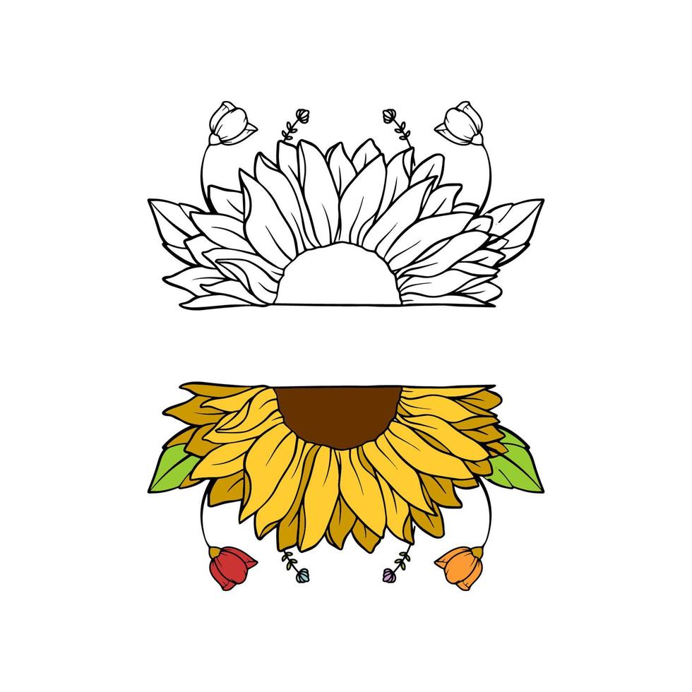 Sunflower Border Half Sunflowers Drawing and Outline vector