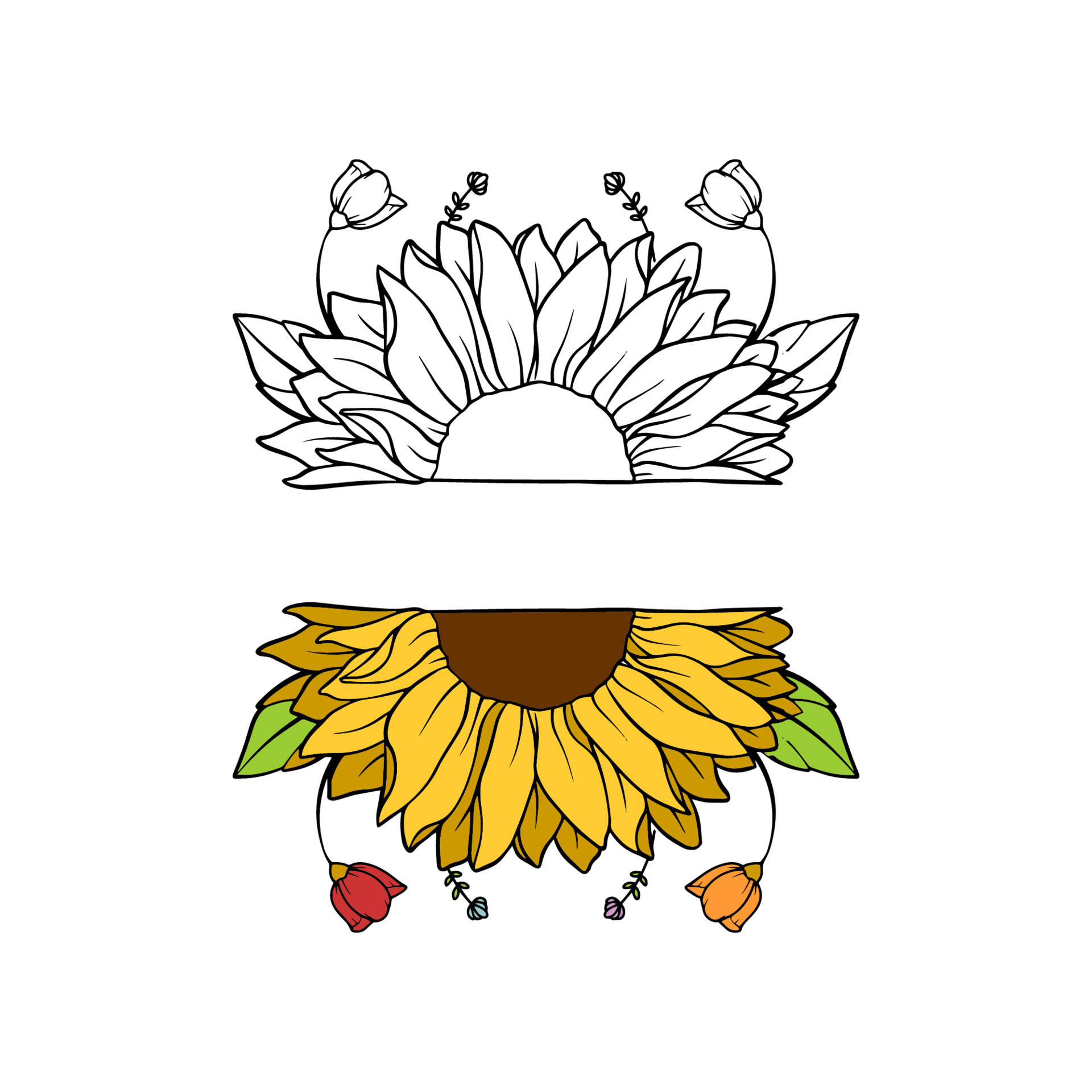Sunflower Border Half Sunflowers Drawing and Outline 11269731 Vector