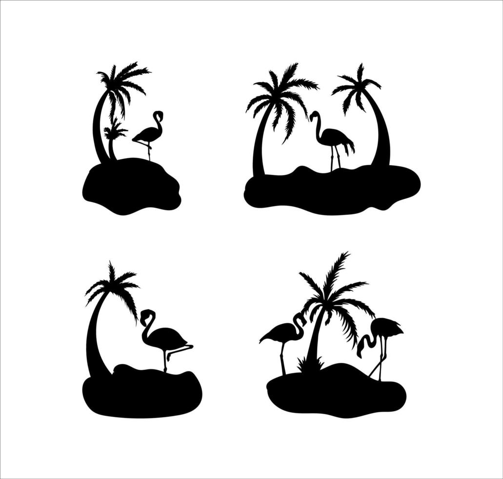 Flamingo with palm Tree Silhouette Collection vector