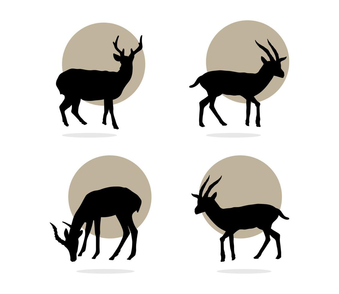 Collection of Silhouette Deer on the Moon vector