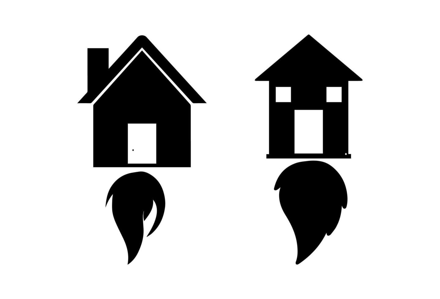 Two House Silhouette on Fire Black Color vector