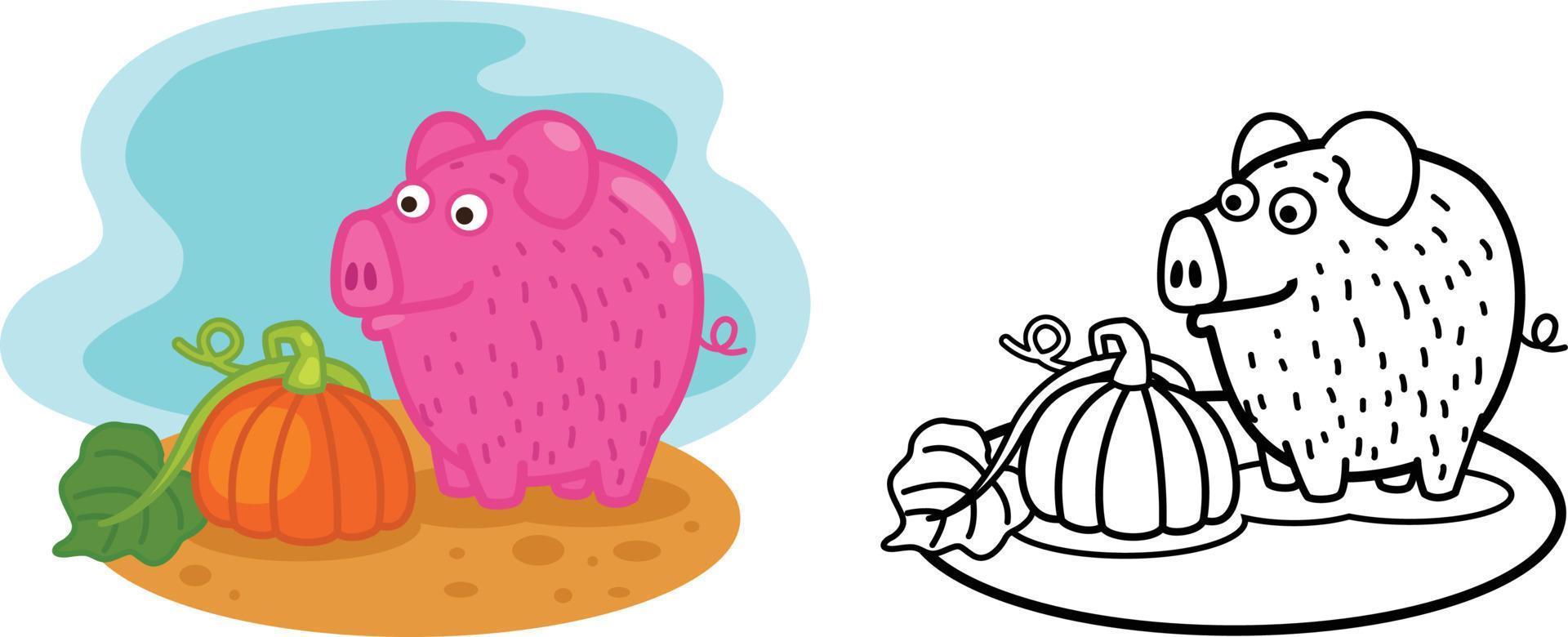 ilustración de vector de cerdo animal de libro para colorear educativo