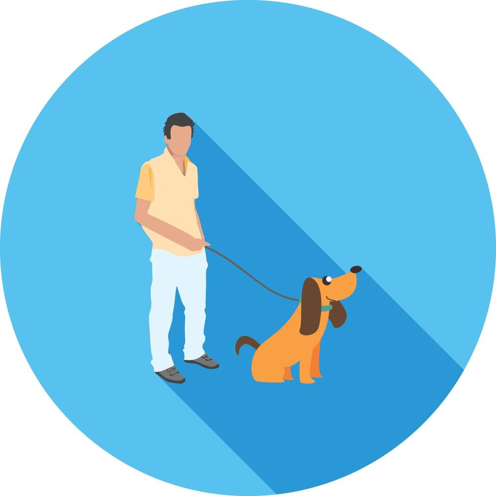 icono de sombra larga plana de perro caminando vector