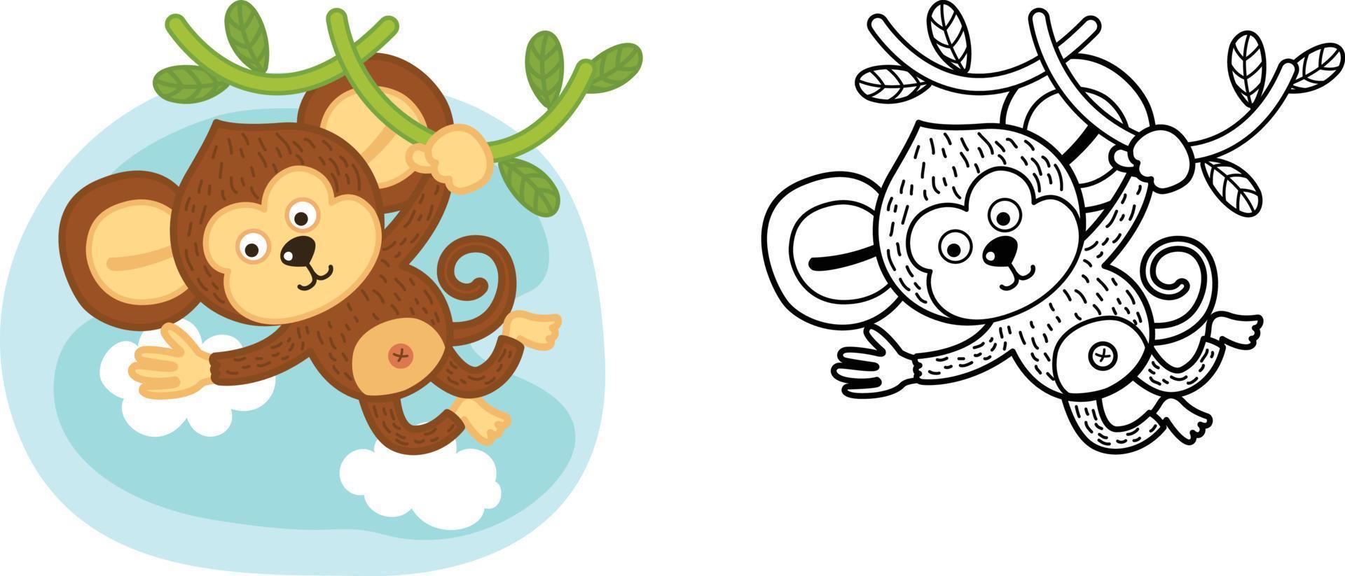 ilustración de vector de mono animal de libro de colorear educativo