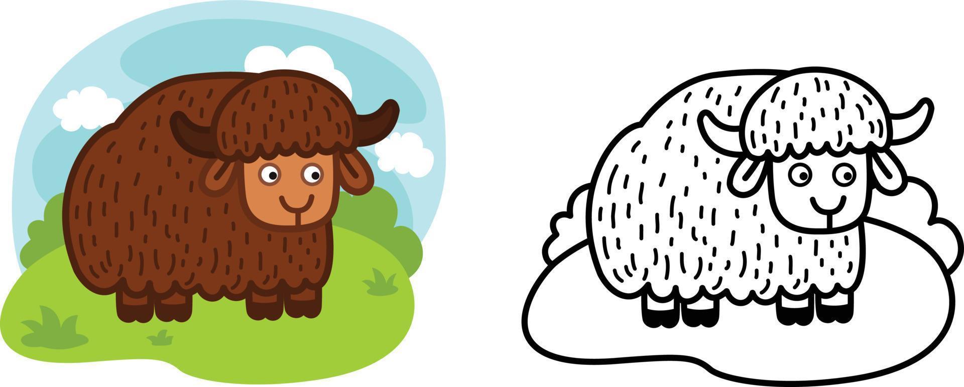 Illustration of educational coloring book animal yak vector